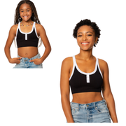 Girl's (8-14) Two Tone Scoop Crop Tank Top with Snap Front
