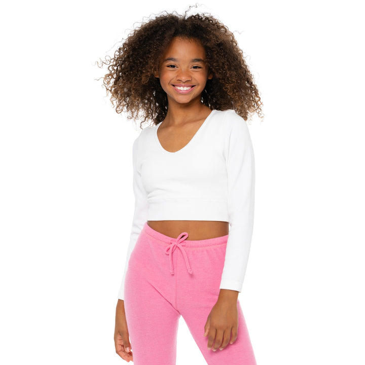 Girl's (8-12) Long Sleeve V Neck Crop Ribbed Top