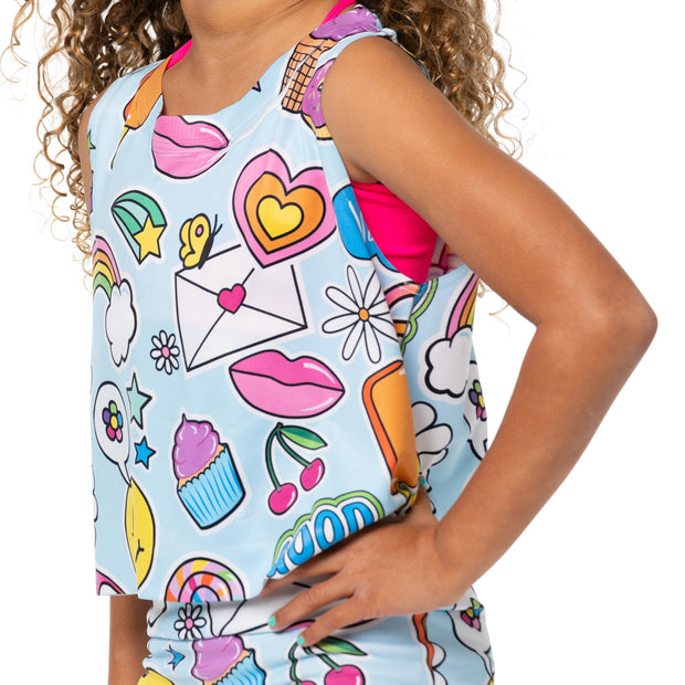 Girl's (8-12) New Scattered Icons Sleeveless Top
