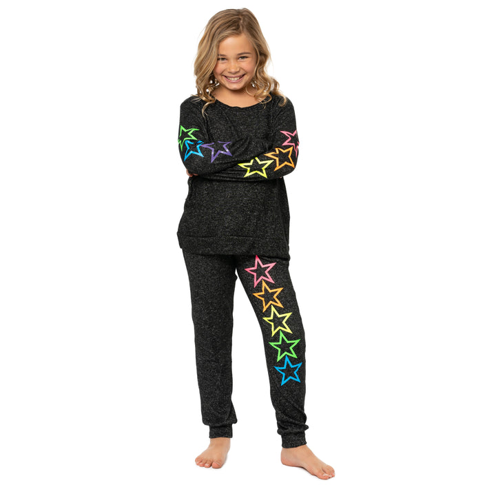 Girl's (8-14) Hacci Sweatshirt with Neon Stars Screen