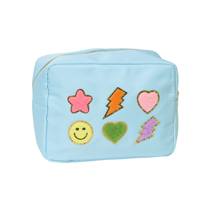Nylon Pouches with Assorted Patches - Blue