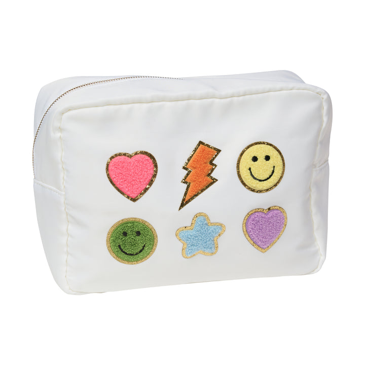 Nylon Pouches with Assorted Patches - White