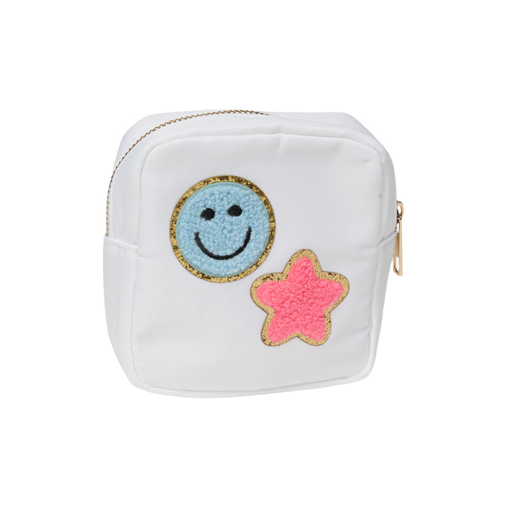 Nylon Pouches with Assorted Patches - White