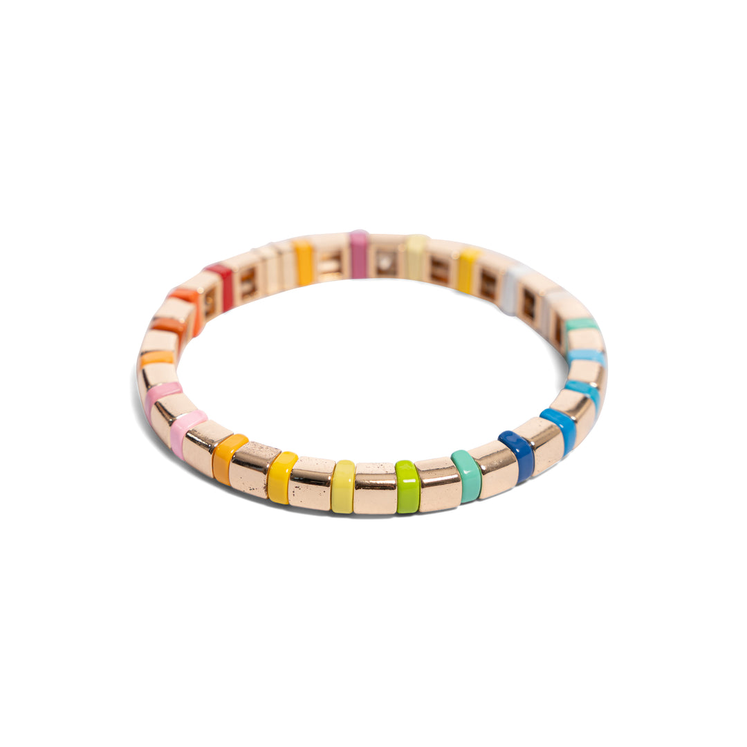 Pastel Rainbow & Gold Tile Bracelet
