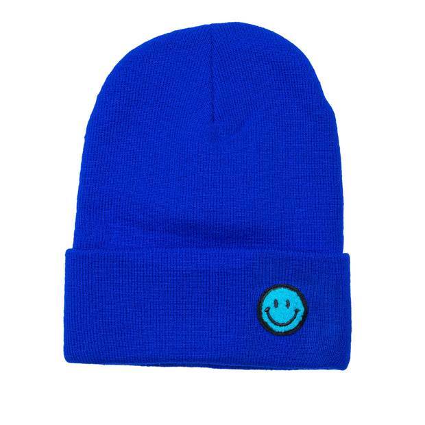 Solid Color Beanie with Smiley Face Patch