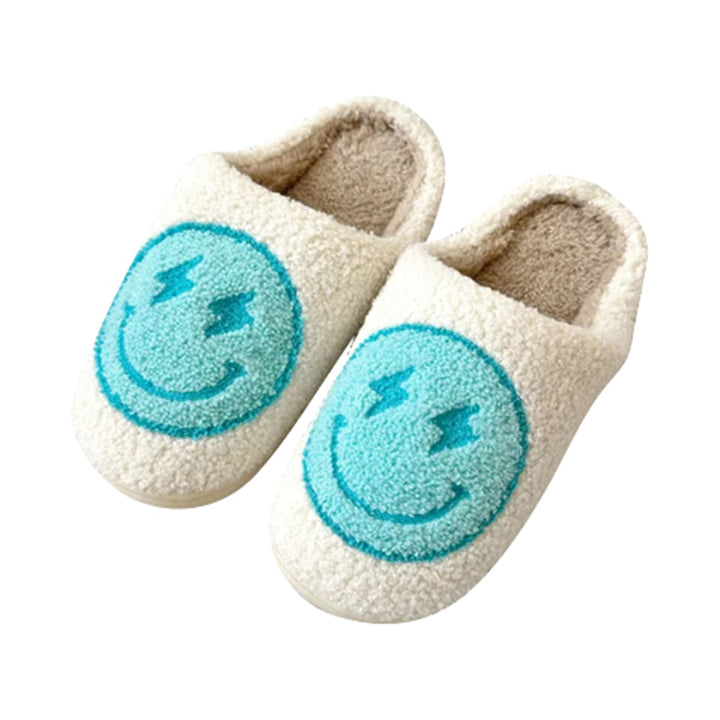 Girl's (10-14) Plush Slippers with a Happy Face and Lightning Bolt Eyes