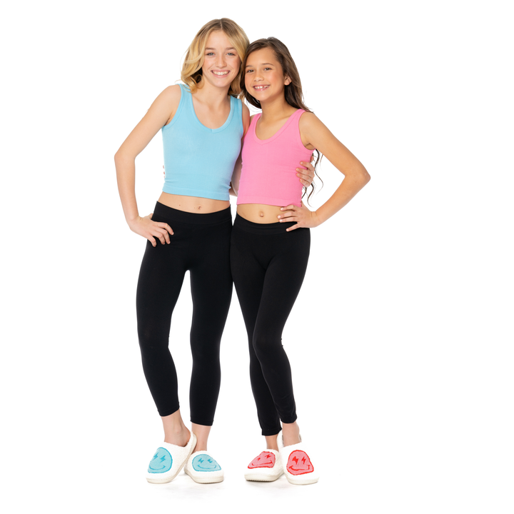 Girl's (10-14) Plush Slippers with a Happy Face and Lightning Bolt Eyes