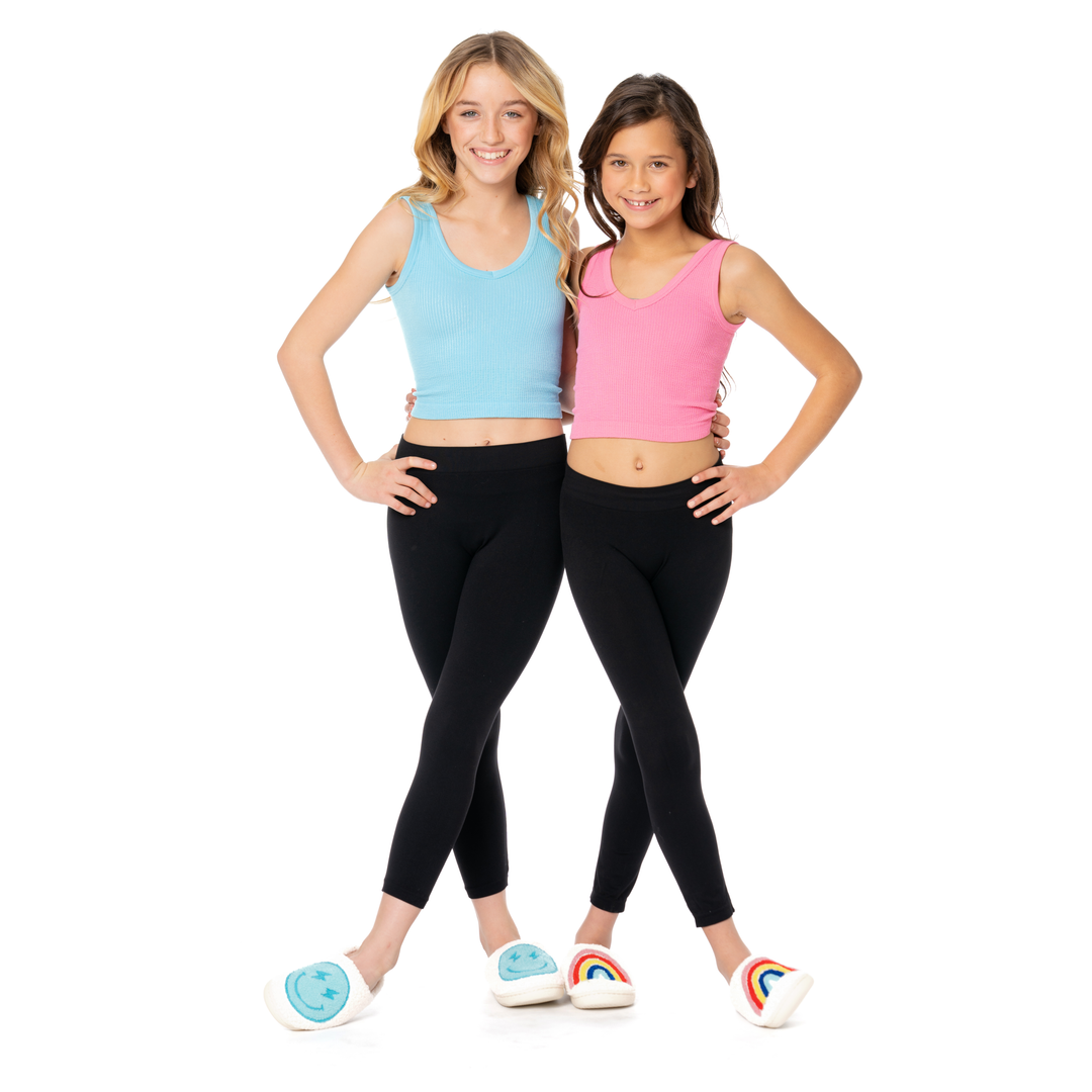 Girl's (10-14) Plush Slippers with a Rainbow