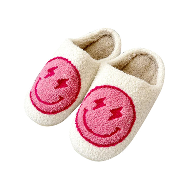 Girl's (10-14) Plush Slippers with a Happy Face and Lightning Bolt Eyes