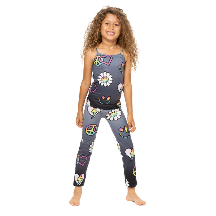 Little Girl's (4-7) Scattered Icons on Black Ombre background Leggings