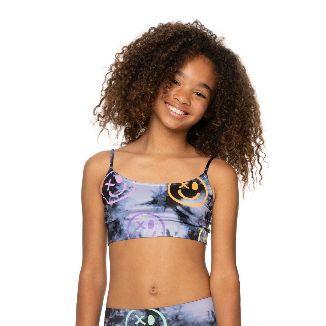 Girl's (8-12) Black Tie Dye with Smiley X-Eye Print Bandeau Bra Cami