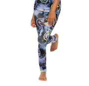 Girl's (7-10) Black Tie Dye with Smiley X-Eye Print Leggings