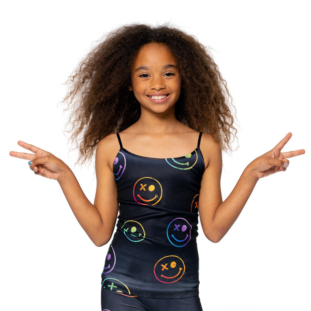 Girl's (8-12) Black with Ombre Happy Faces Full Cami