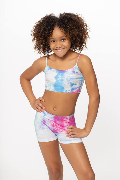 Wholesale Swirl Tie Dye Sports Bra w/ Love Elastic Band Girls One Size for  your store - Faire