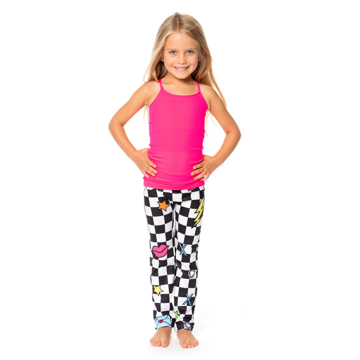 Little Girl's (4-7) Black & White Checkered with Icons Leggings