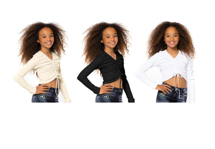 Girl's (8-12) Long Sleeve Top with Front Ruching & Tie