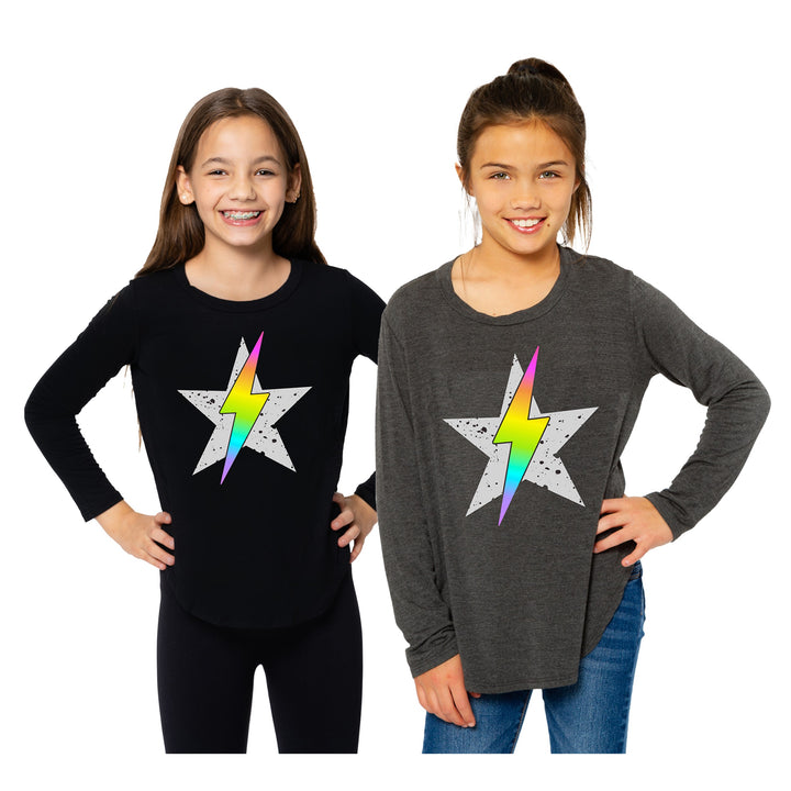 Girl's (8-14) Long Sleeve Tunic with Star Lightning Bolt screen
