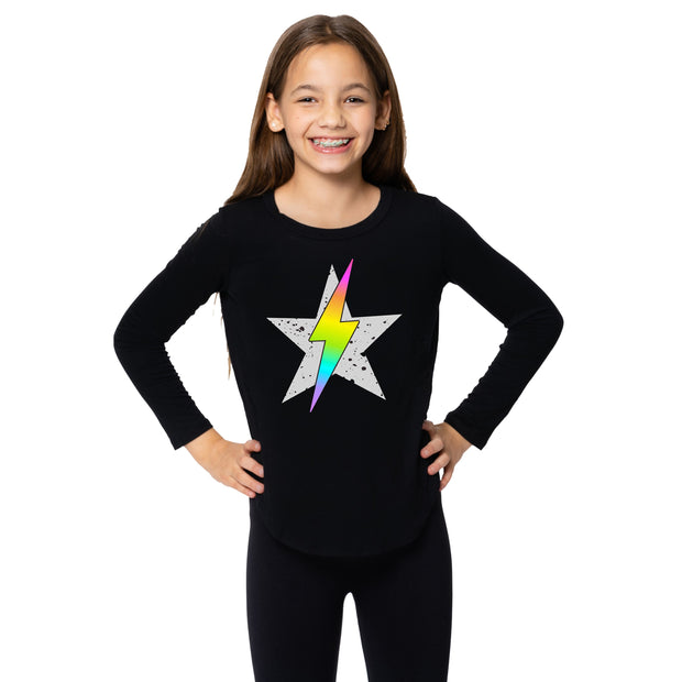 Girl's (8-14) Long Sleeve Tunic with Star Lightning Bolt screen