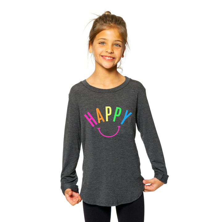 Girl's (8-14) Long Sleeve Tunic with HAPPY screen