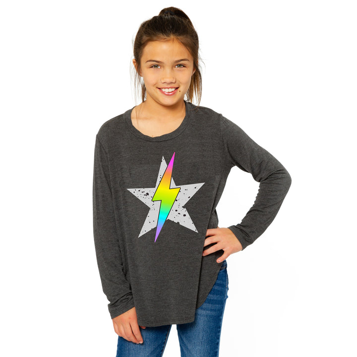 Girl's (8-14) Long Sleeve Tunic with Star Lightning Bolt screen