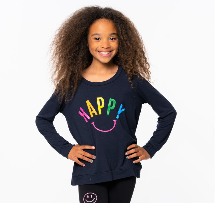 Girl's (8-14) Sweatshirt Tee with HAPPY screen