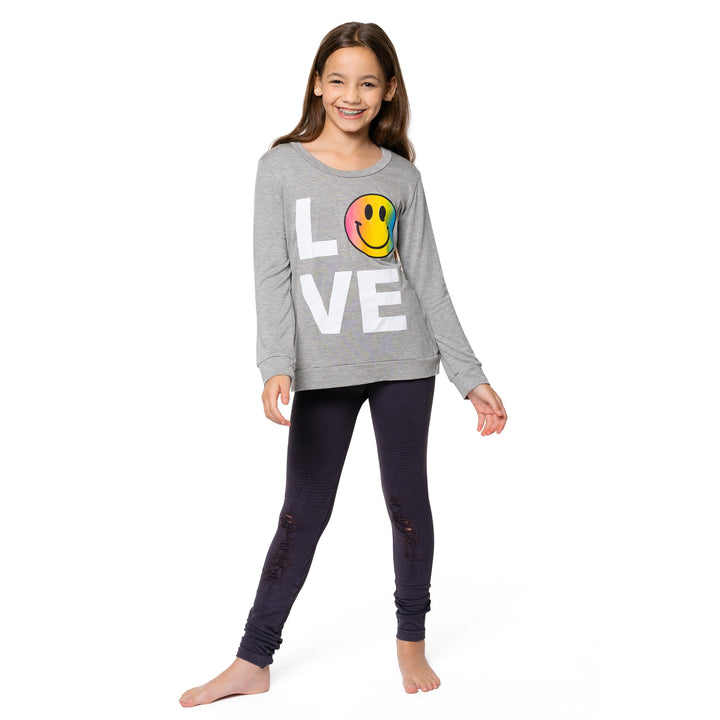Girl's (8-14) Sweatshirt Tee with LOVE with Ombre Happy Faces screen