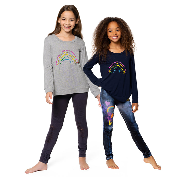 Girl's (8-14) Sweatshirt Tee with Rainbow of Icons screen