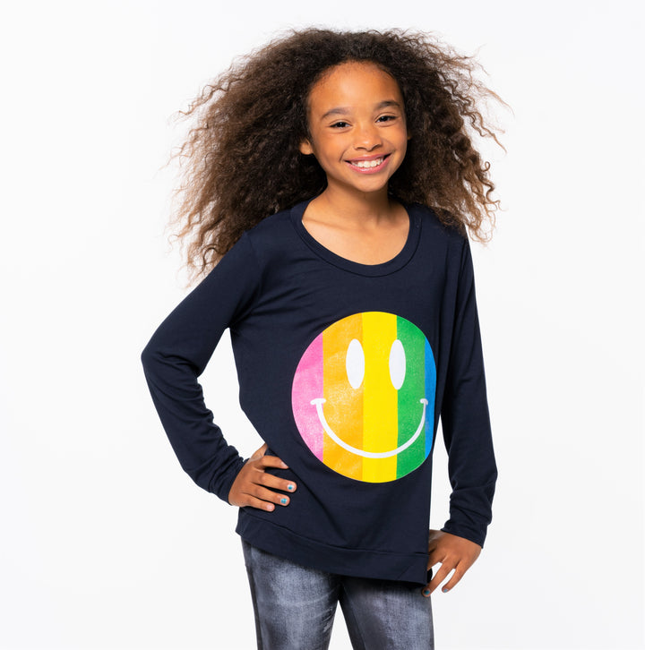 Girl's (8-14) Sweatshirt Tee with Striped Happy Faces screen