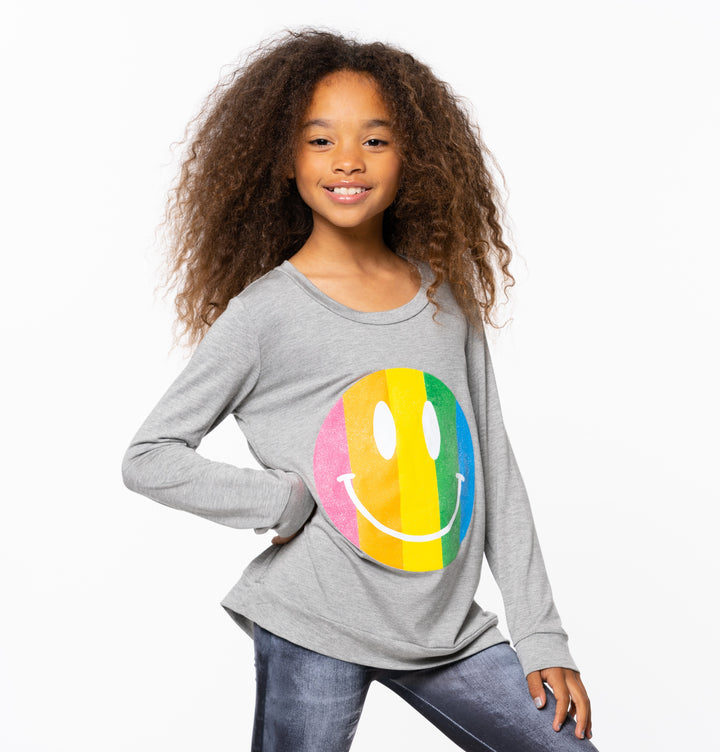 Girl's (8-14) Sweatshirt Tee with Striped Happy Faces screen