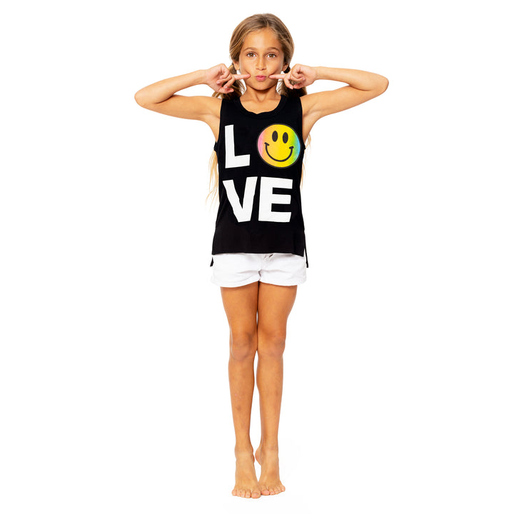 Girls (8-14) Sleeveless T-Shirt with Love Ombre Happy Face screen
