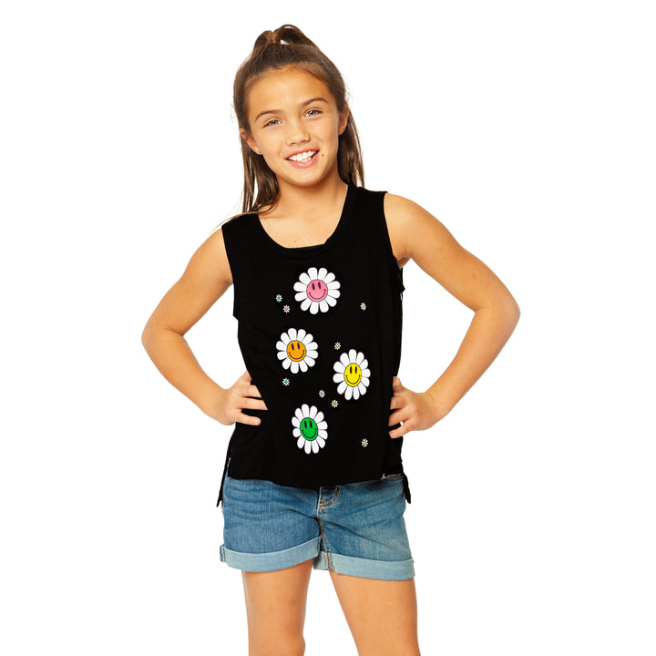 Girls (8-14) Sleeveless Tee with Scattered Flowers screen
