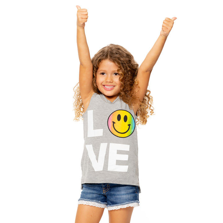 Little Girls (4-6x) Sleeveless Tee with Love with Ombre Happy Face Screen