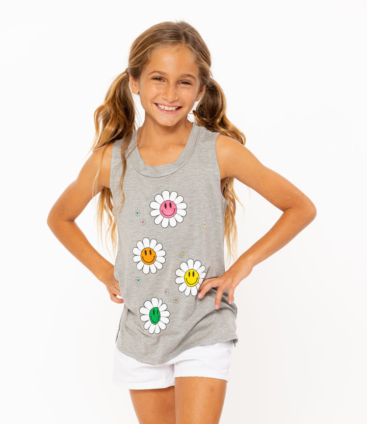 Girls (8-14) Sleeveless Tee with Scattered Flowers screen