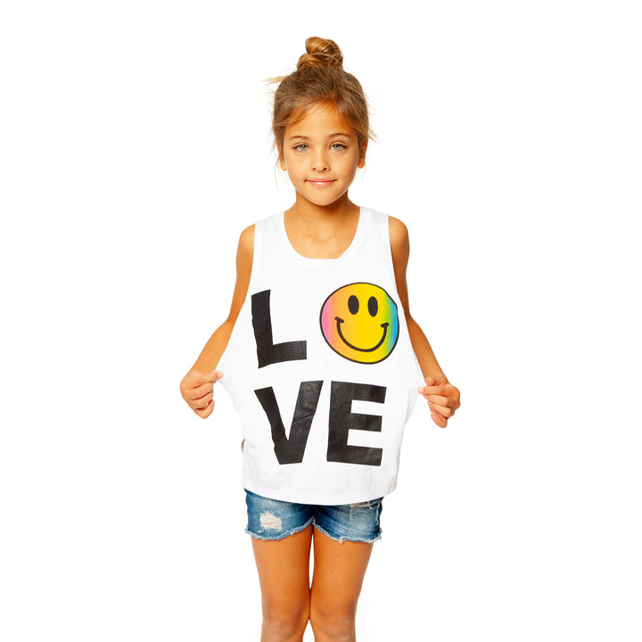 Little Girls (4-6x) Sleeveless Tee with Love with Ombre Happy Face Screen