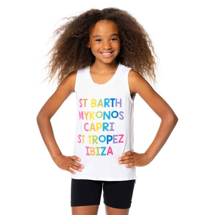 Girls (8-14) Sleeveless T-Shirt with Vacay Destinations Screen
