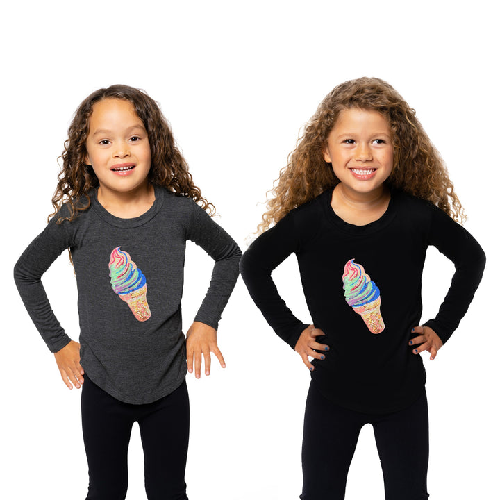 Little Girl's Long Sleeve Tunic with Ice Cream Patch