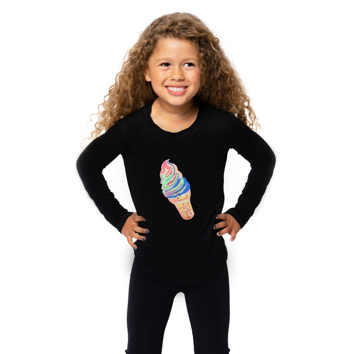 Little Girl's Long Sleeve Tunic with Ice Cream Patch