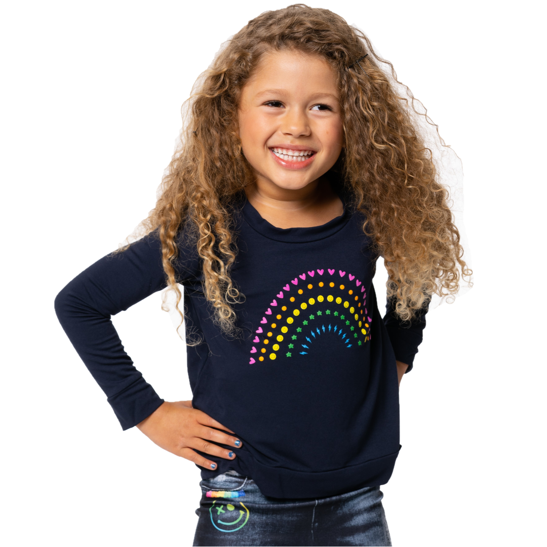 Little Girl's Sweatshirt Tee with Rainbow of Icons Screen