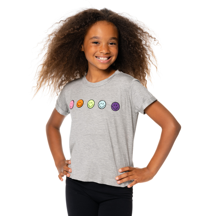 Girl's (8-14) Short Sleeve Tee with Baby Chenille Happy Faces Patches