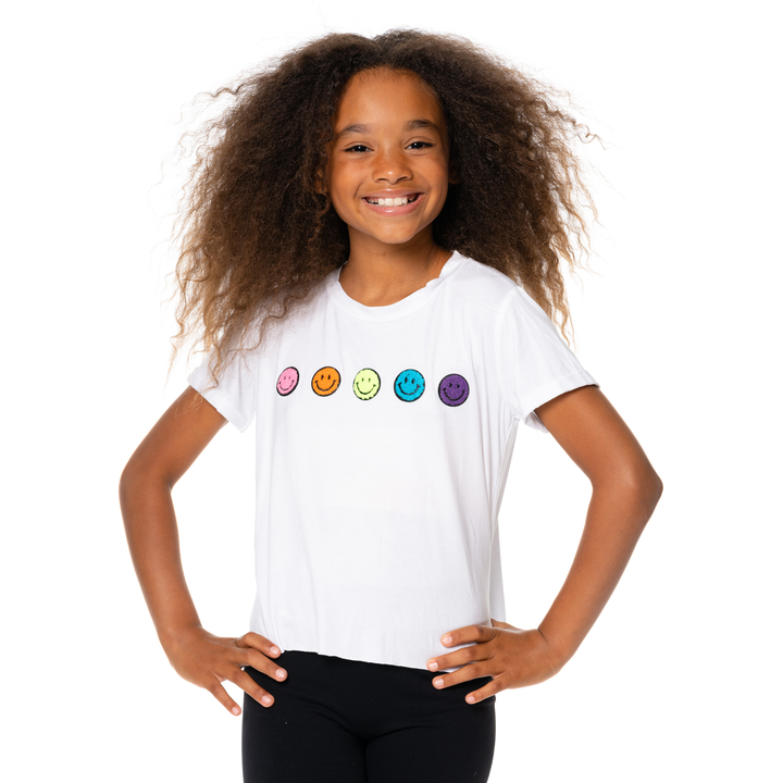 Girl's (8-14) Short Sleeve Tee with Baby Chenille Happy Faces Patches