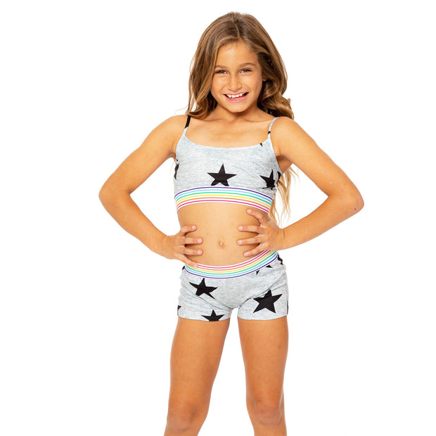 Girl's (7-12) Malibu Stars Print with Elastic Trim Boy Shorts