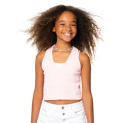 Girl's (8-12) Racer Back - Crop Tank Top with V Neck