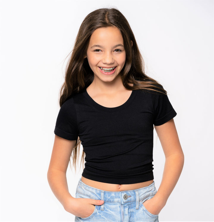 Girl's (8-14) Short Sleeve Basic Seamless Top