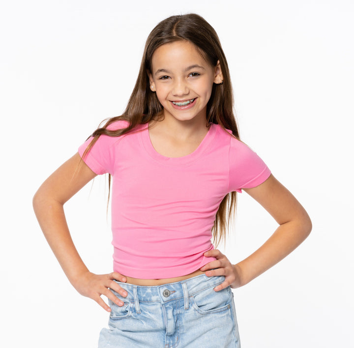 Girl's (8-14) Short Sleeve Basic Seamless Top