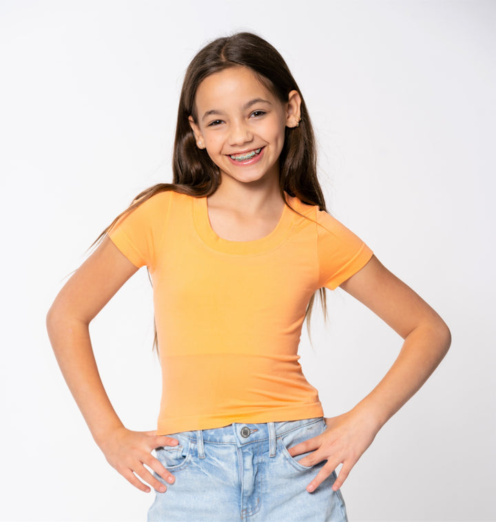 Girl's (8-14) Short Sleeve Basic Seamless Top