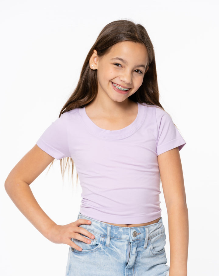 Girl's (8-14) Short Sleeve Basic Seamless Top