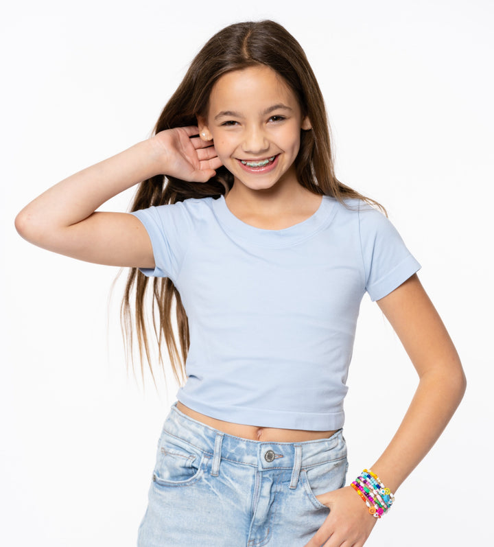 Girl's (8-14) Short Sleeve Basic Seamless Top