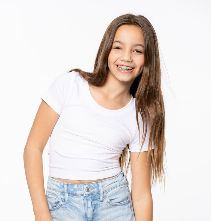 Girl's (8-14) Short Sleeve Basic Seamless Top