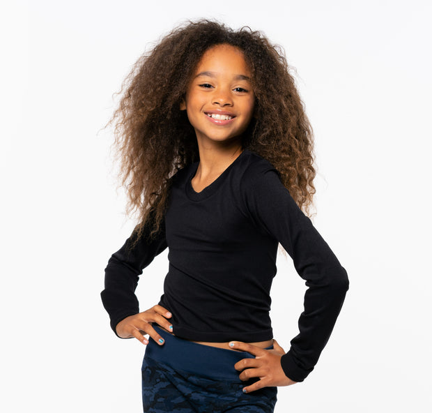 Girl's (8-12) Long Sleeve Seamless Top with Side Ruching