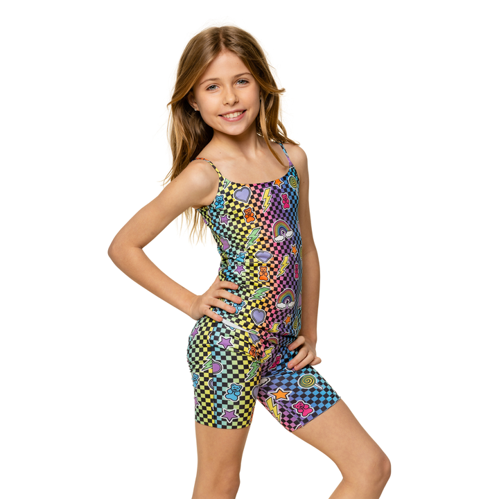 Little Girl's (4-7) Rainbow Checkered with Icons Bike Short